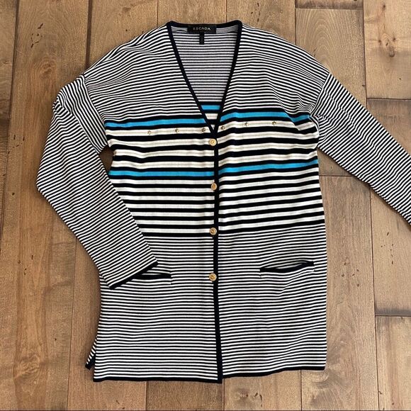 Escada striped Cardigan Longline Star Studded 36 - Picture 1 of 6